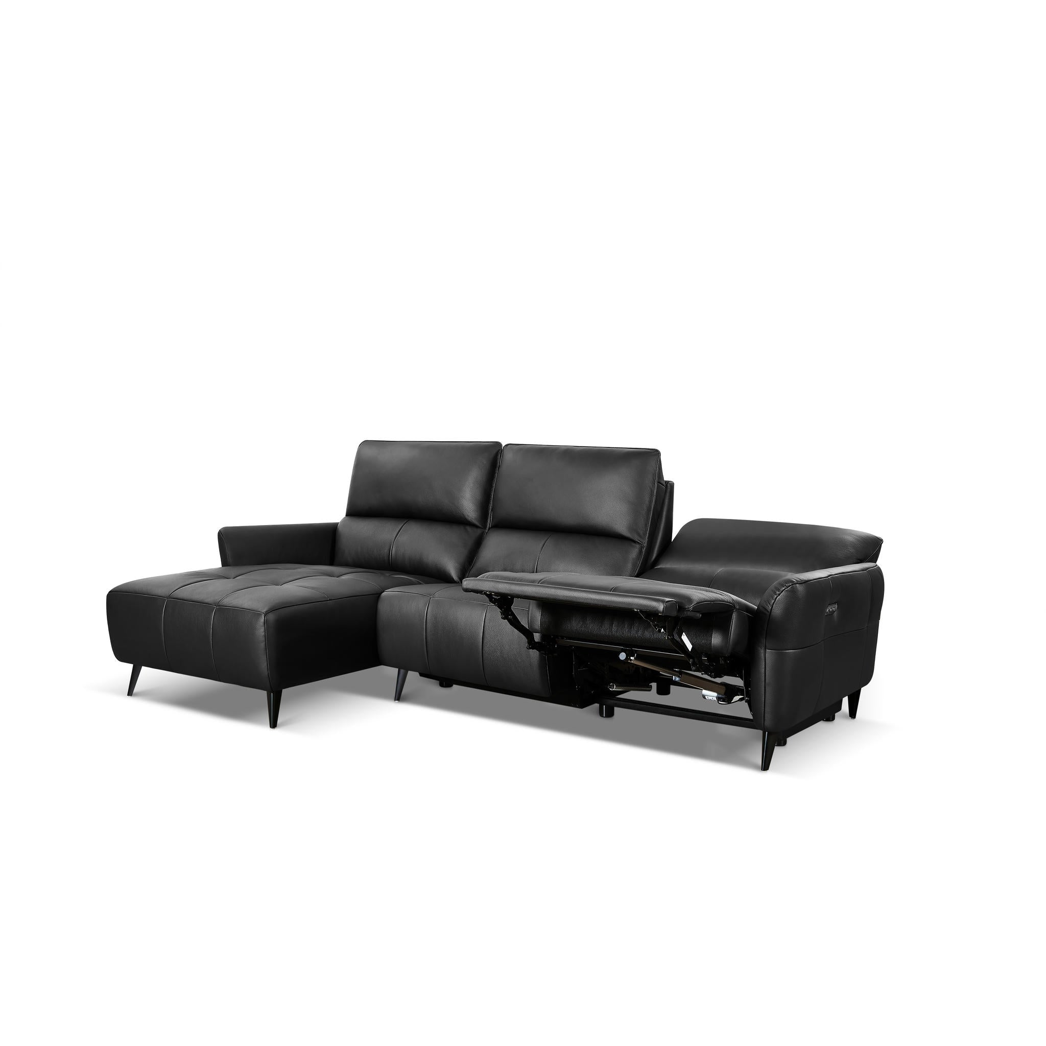 L-Form Ledersofa mit Ottomane Links - Echtleder Schwarz Panama - FURNHOUSE