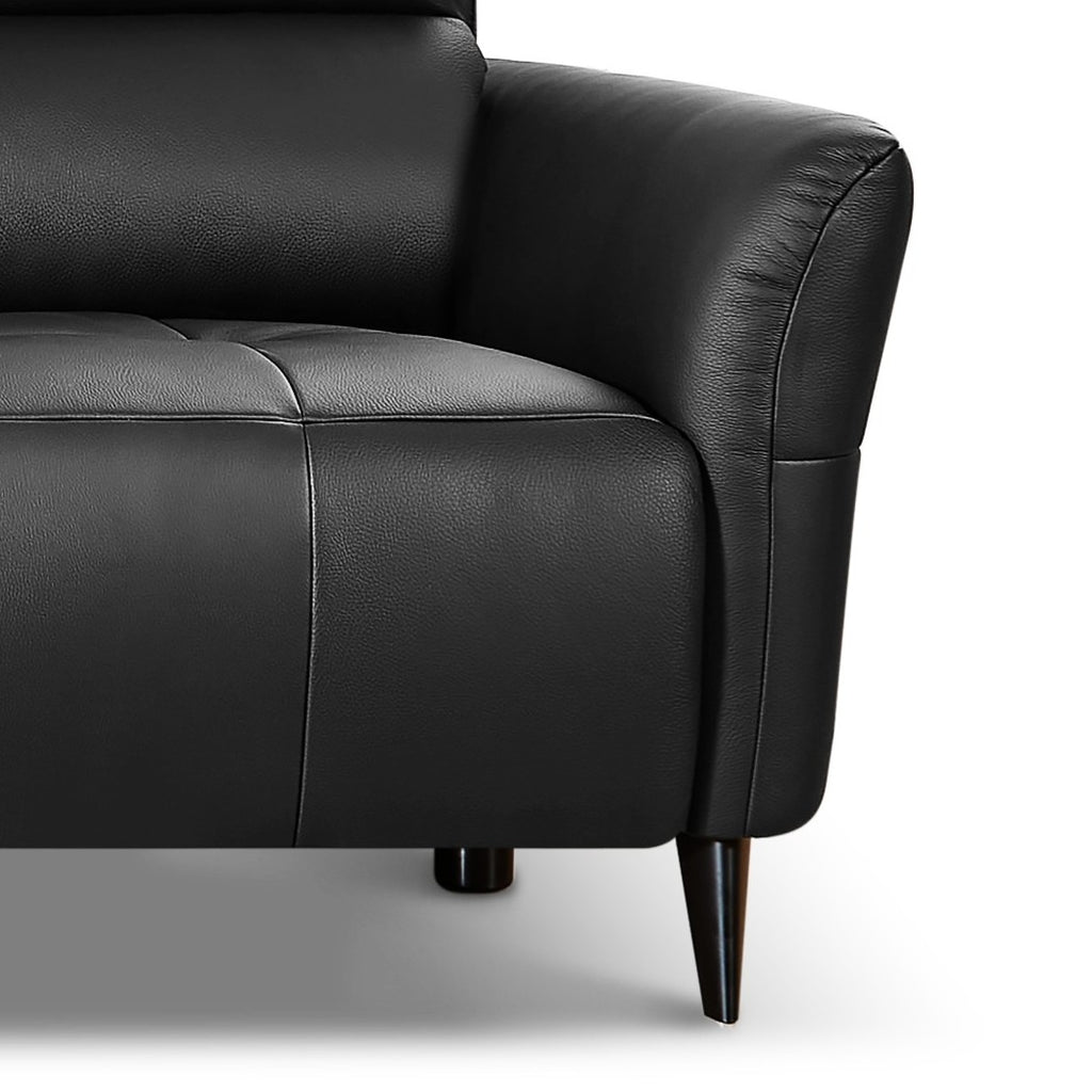L-Form Ledersofa mit Ottomane Links - Echtleder Schwarz Panama - FURNHOUSE