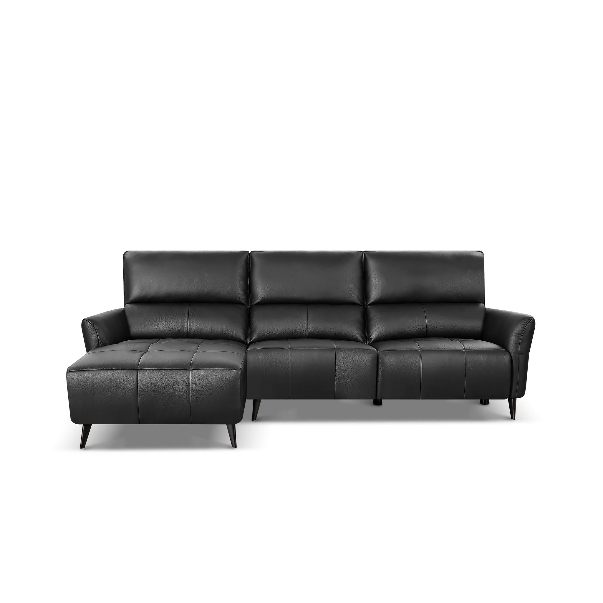 L-Form Ledersofa mit Ottomane Links - Echtleder Schwarz Panama - FURNHOUSE