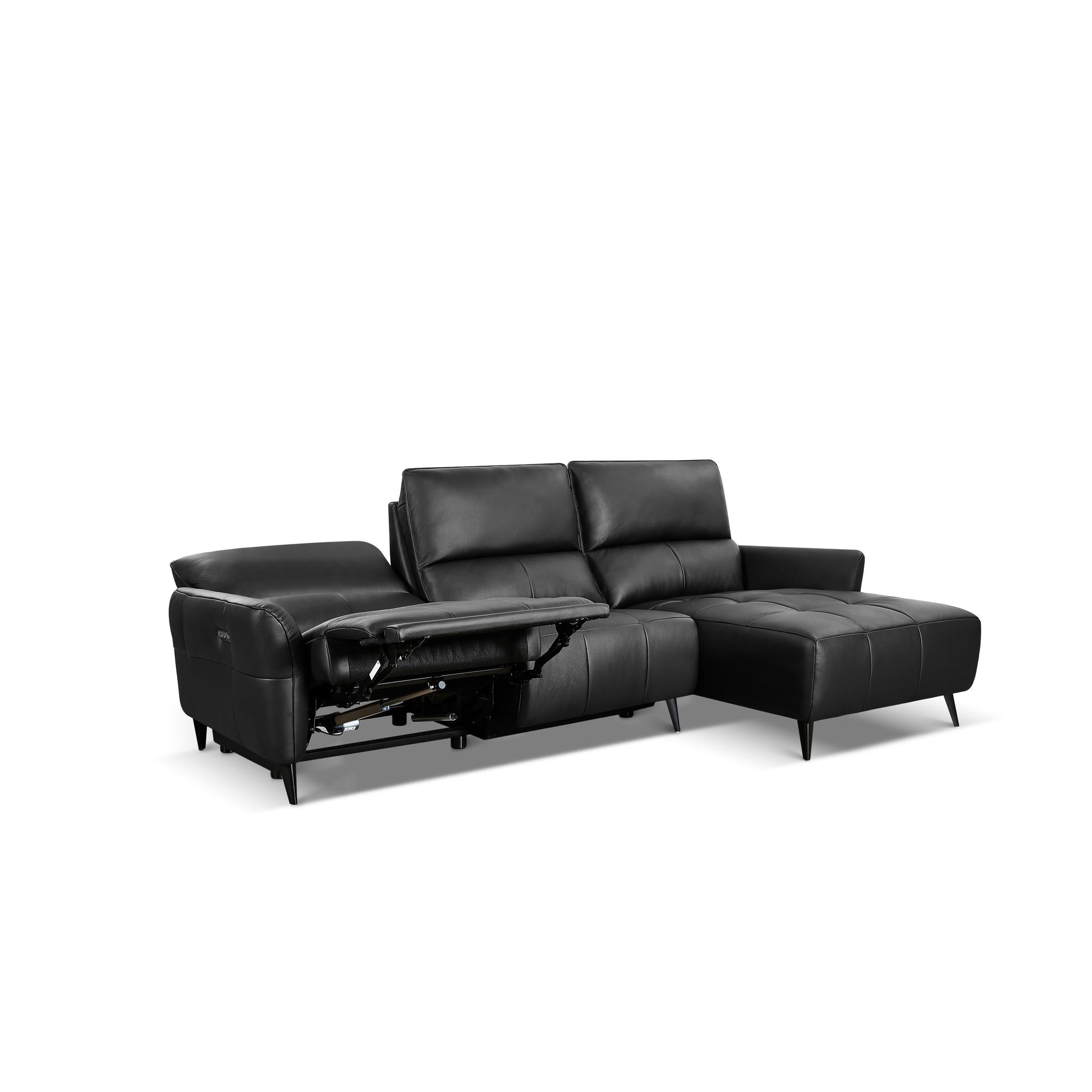 L-Form Ledersofa mit Ottomane Rechts - Echtleder Schwarz Panama - FURNHOUSE
