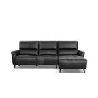 L-Form Ledersofa mit Ottomane Rechts Panama - Echtleder Schwarz, 278 cm - FURNHOUSE