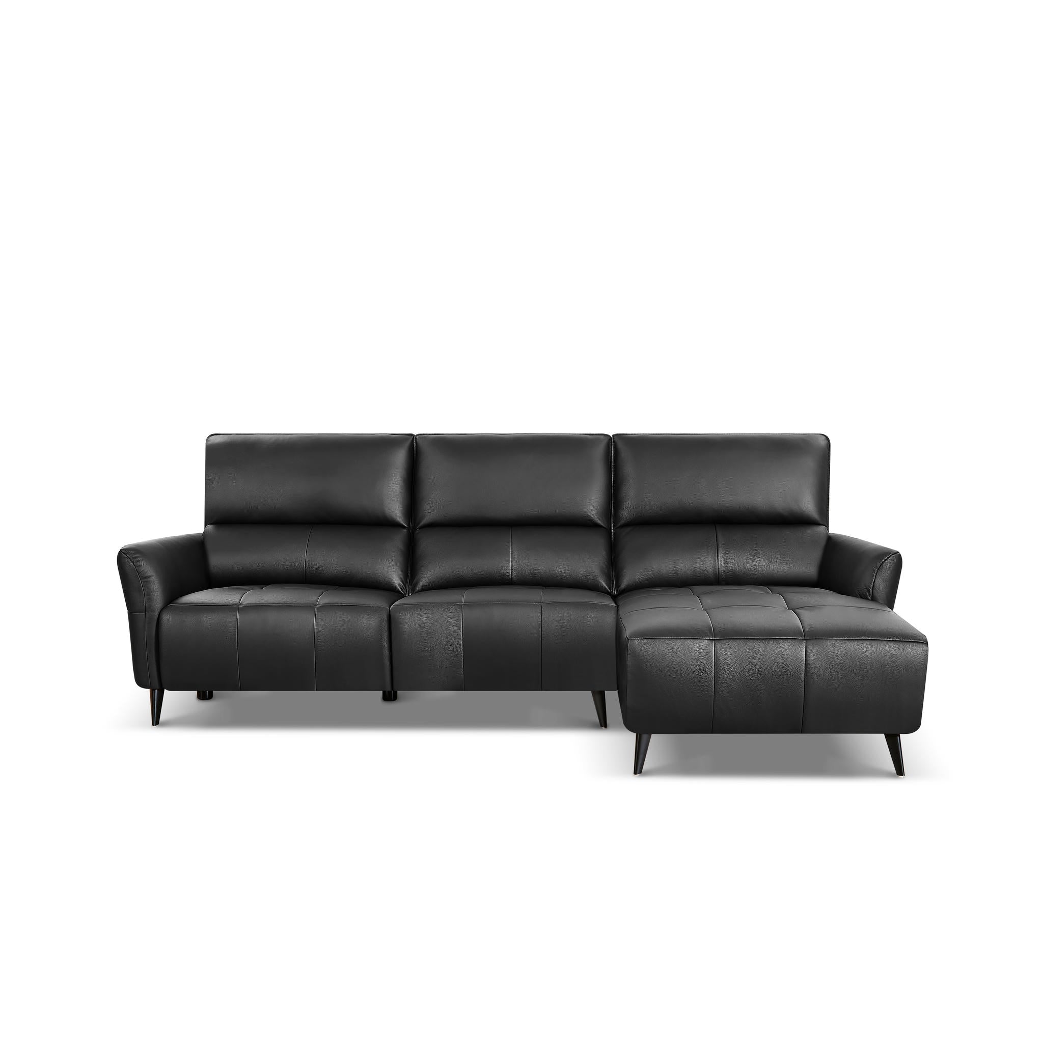 L-Form Ledersofa mit Ottomane Rechts - Echtleder Schwarz Panama - FURNHOUSE