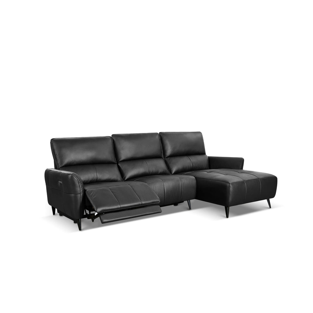 L-Form Ledersofa mit Ottomane Rechts - Echtleder Schwarz Panama - FURNHOUSE