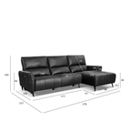 L-Form Ledersofa mit Ottomane Rechts Panama - Echtleder Schwarz, 278 cm - FURNHOUSE