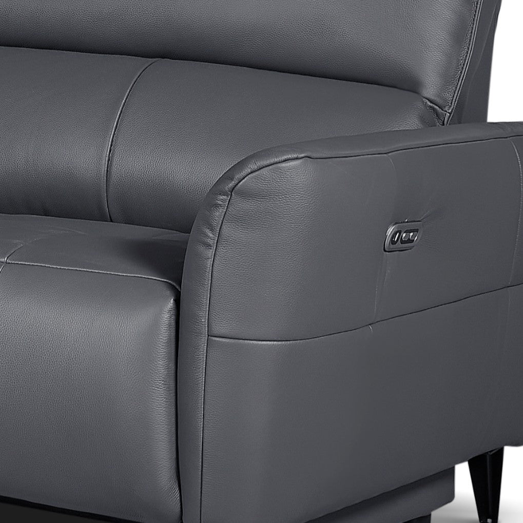 L-Form Ledersofa mit Ottomane Links - Echtleder Grau Panama - FURNHOUSE