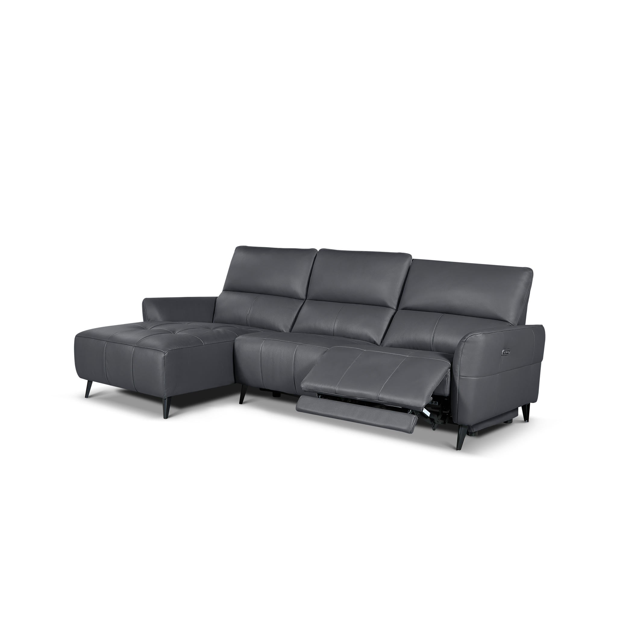 L-Form Ledersofa mit Ottomane Links - Echtleder Grau Panama - FURNHOUSE