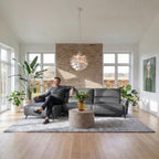 L-Form Ledersofa mit Ottomane Links Panama - Echtleder Grau, 278 cm - FURNHOUSE