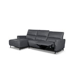 L-Form Ledersofa mit Ottomane Links Panama - Echtleder Grau, 278 cm - FURNHOUSE