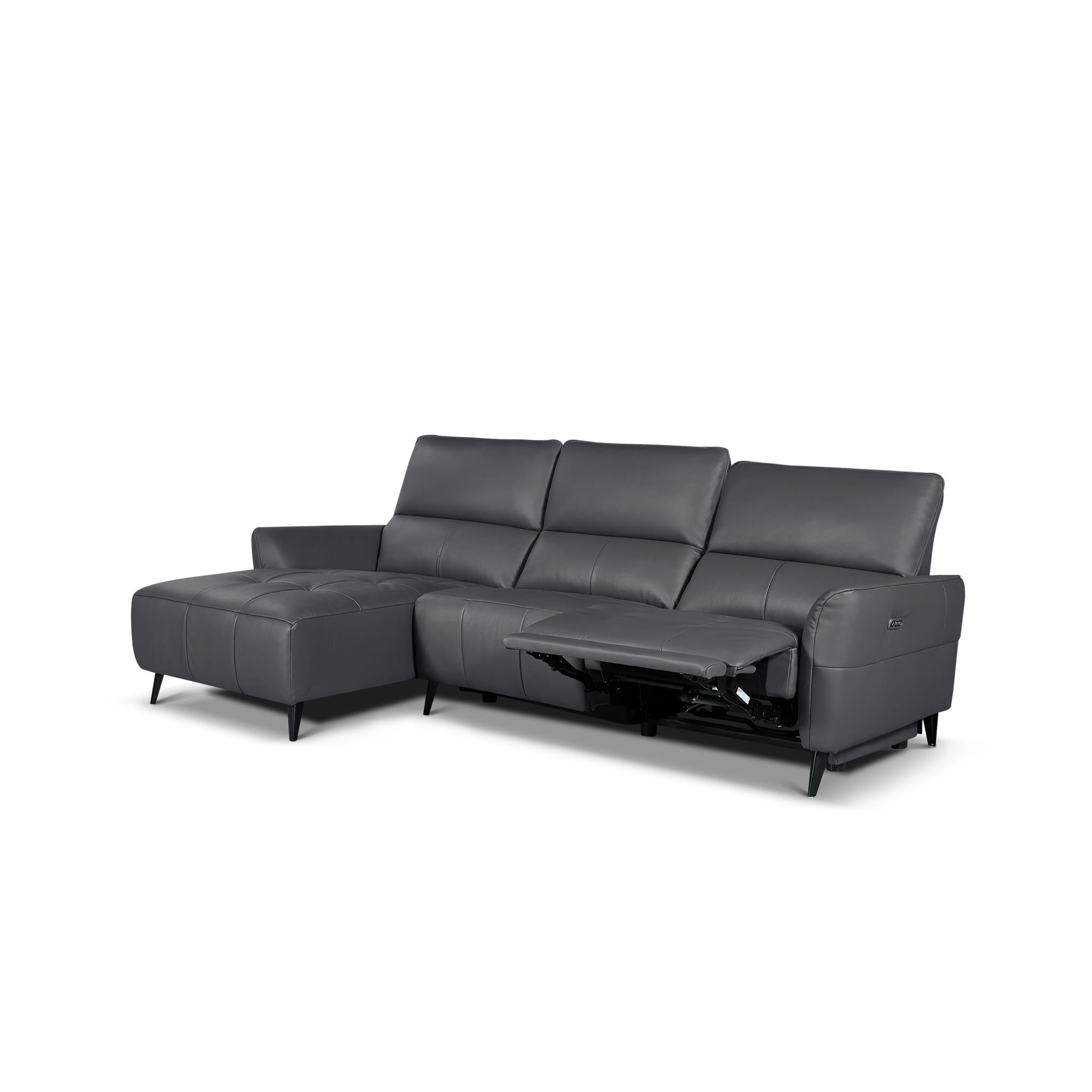 L-Form Ledersofa mit Ottomane Links - Echtleder Grau Panama - FURNHOUSE