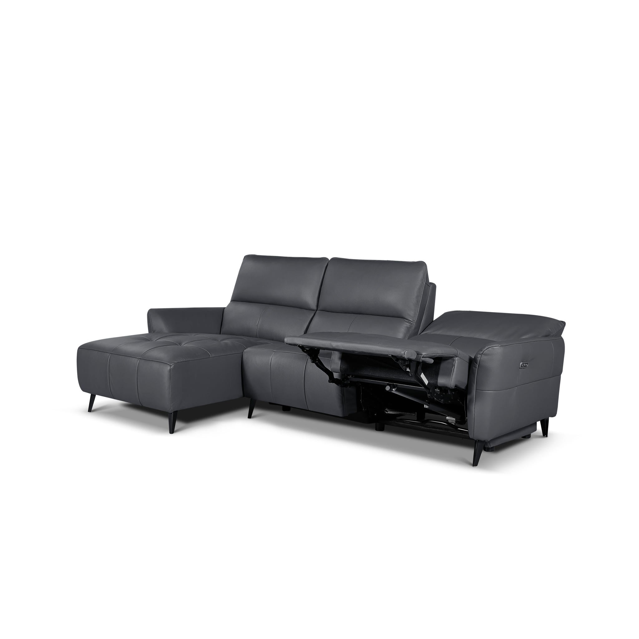 L-Form Ledersofa mit Ottomane Links - Echtleder Grau Panama - FURNHOUSE