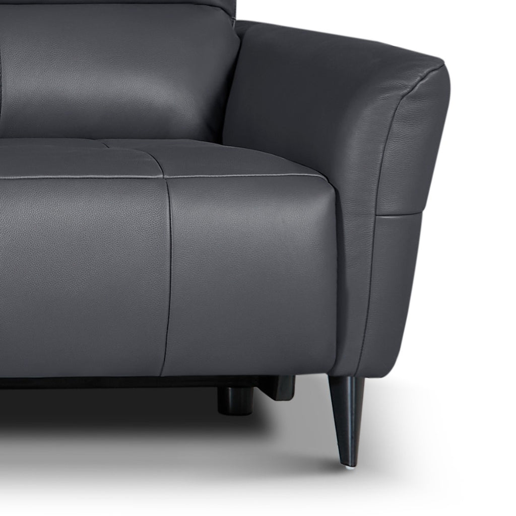 L-Form Ledersofa mit Ottomane Links - Echtleder Grau Panama - FURNHOUSE
