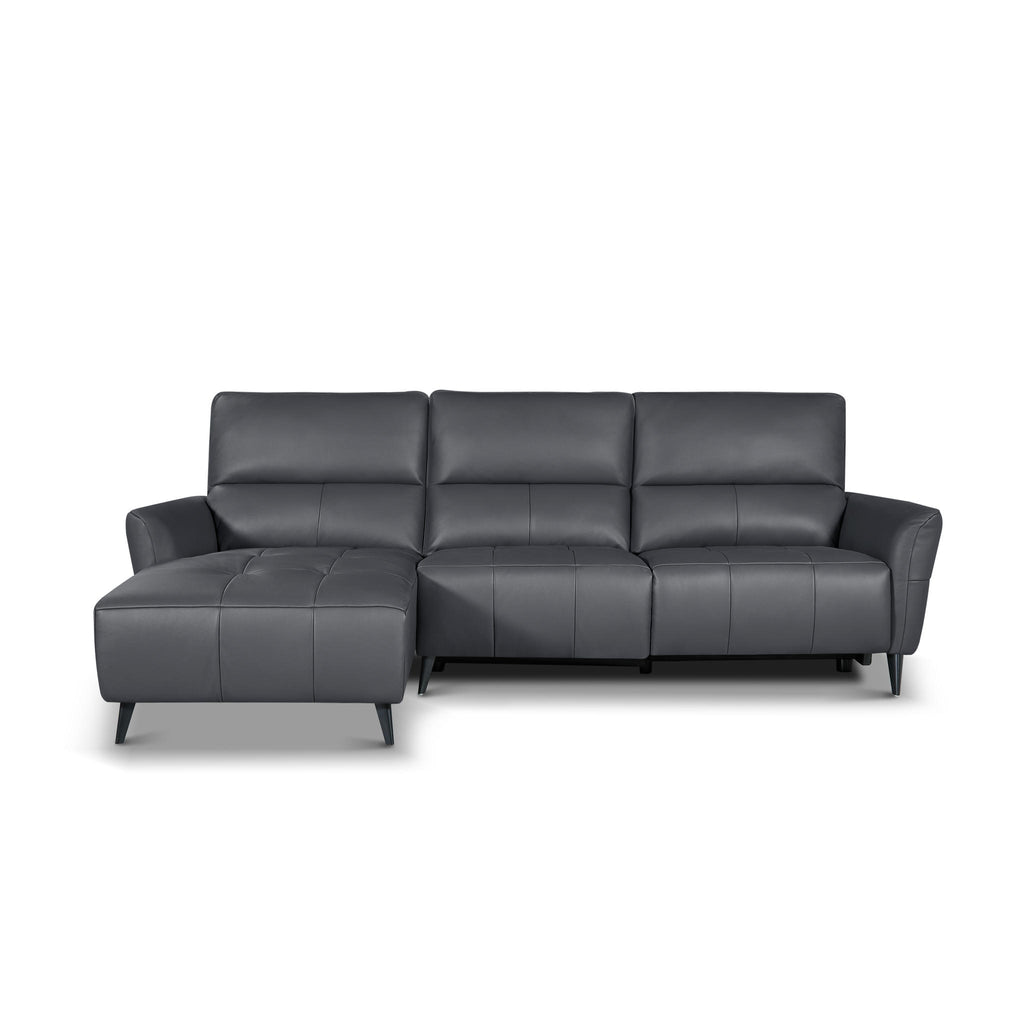 L-Form Ledersofa mit Ottomane Links - Echtleder Grau Panama - FURNHOUSE