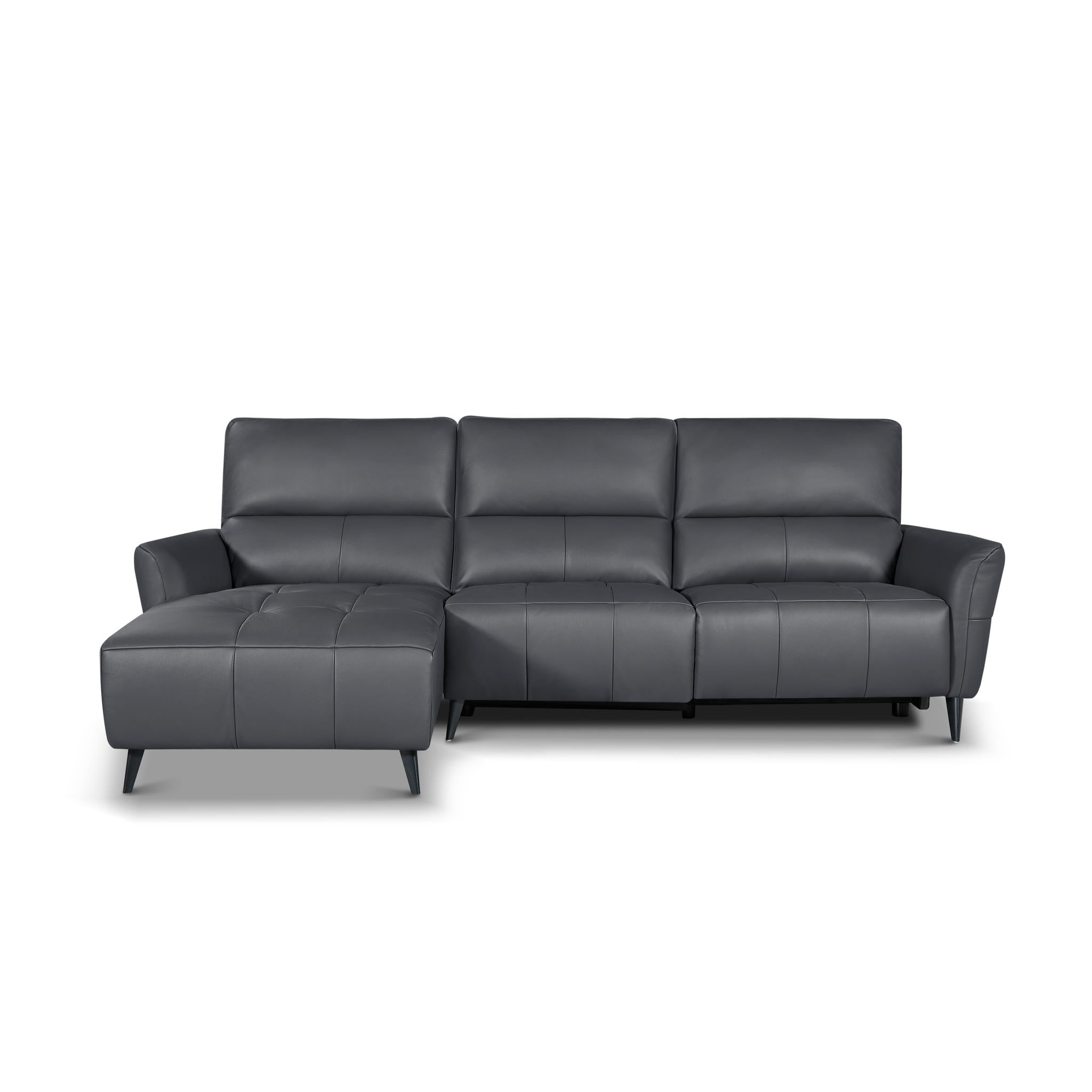 L-Form Ledersofa mit Ottomane Links - Echtleder Grau Panama - FURNHOUSE