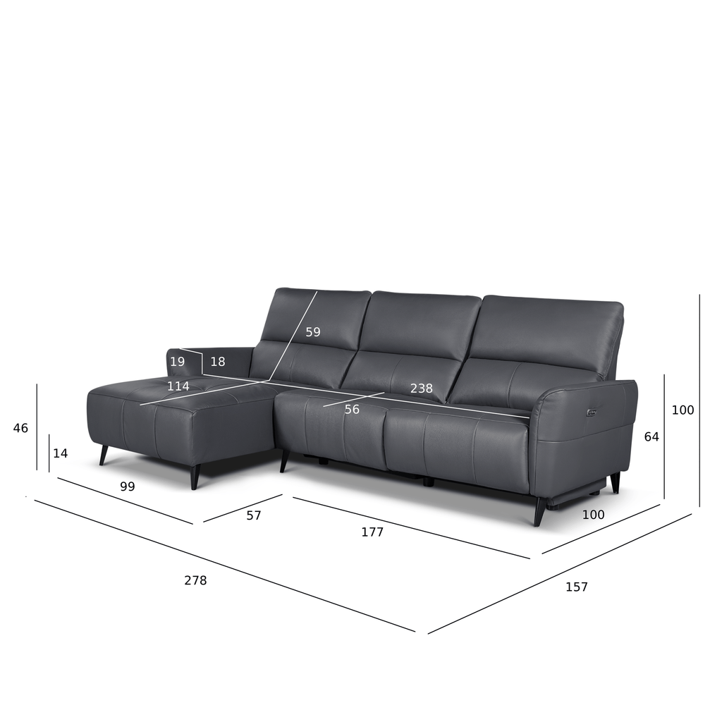 L-Form Ledersofa mit Ottomane Links - Echtleder Grau Panama - FURNHOUSE