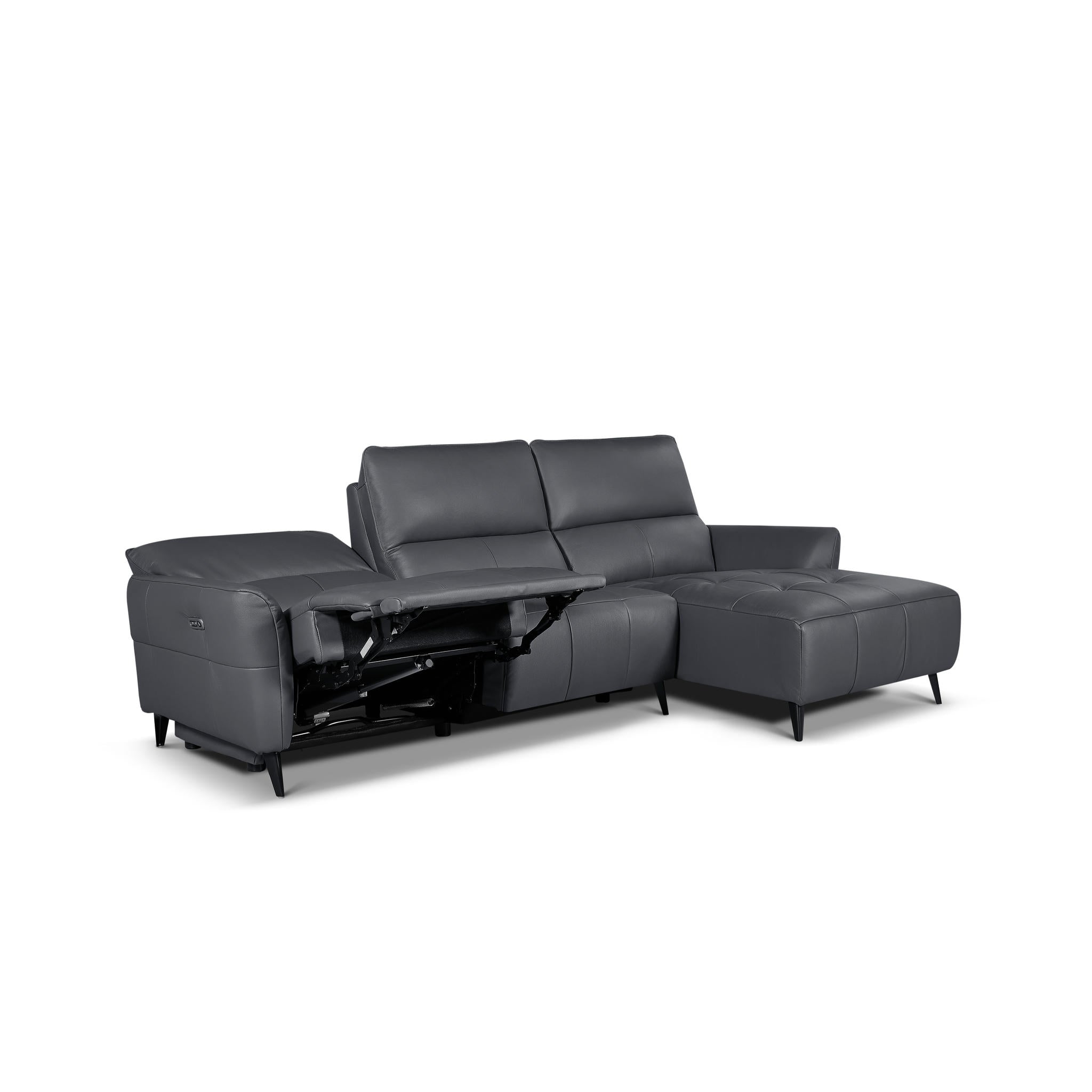 L-Form Ledersofa mit Ottomane Rechts - Echtleder Grau Panama - FURNHOUSE
