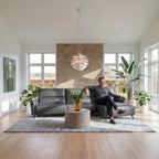 L-Form Ledersofa mit Ottomane Rechts Panama - Echtleder Grau, 278 cm - FURNHOUSE
