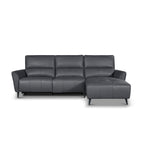 L-Form Ledersofa mit Ottomane Rechts Panama - Echtleder Grau, 278 cm - FURNHOUSE