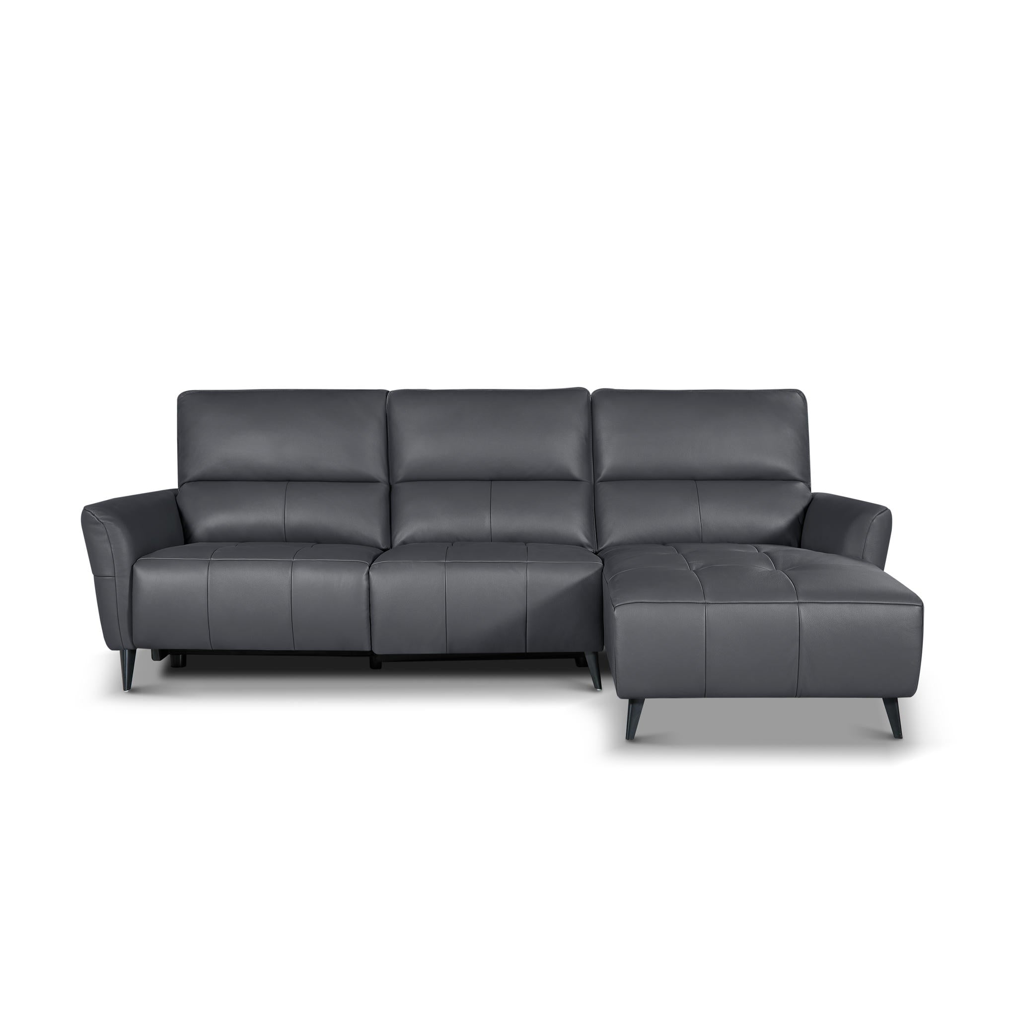 L-Form Ledersofa mit Ottomane Rechts - Echtleder Grau Panama - FURNHOUSE