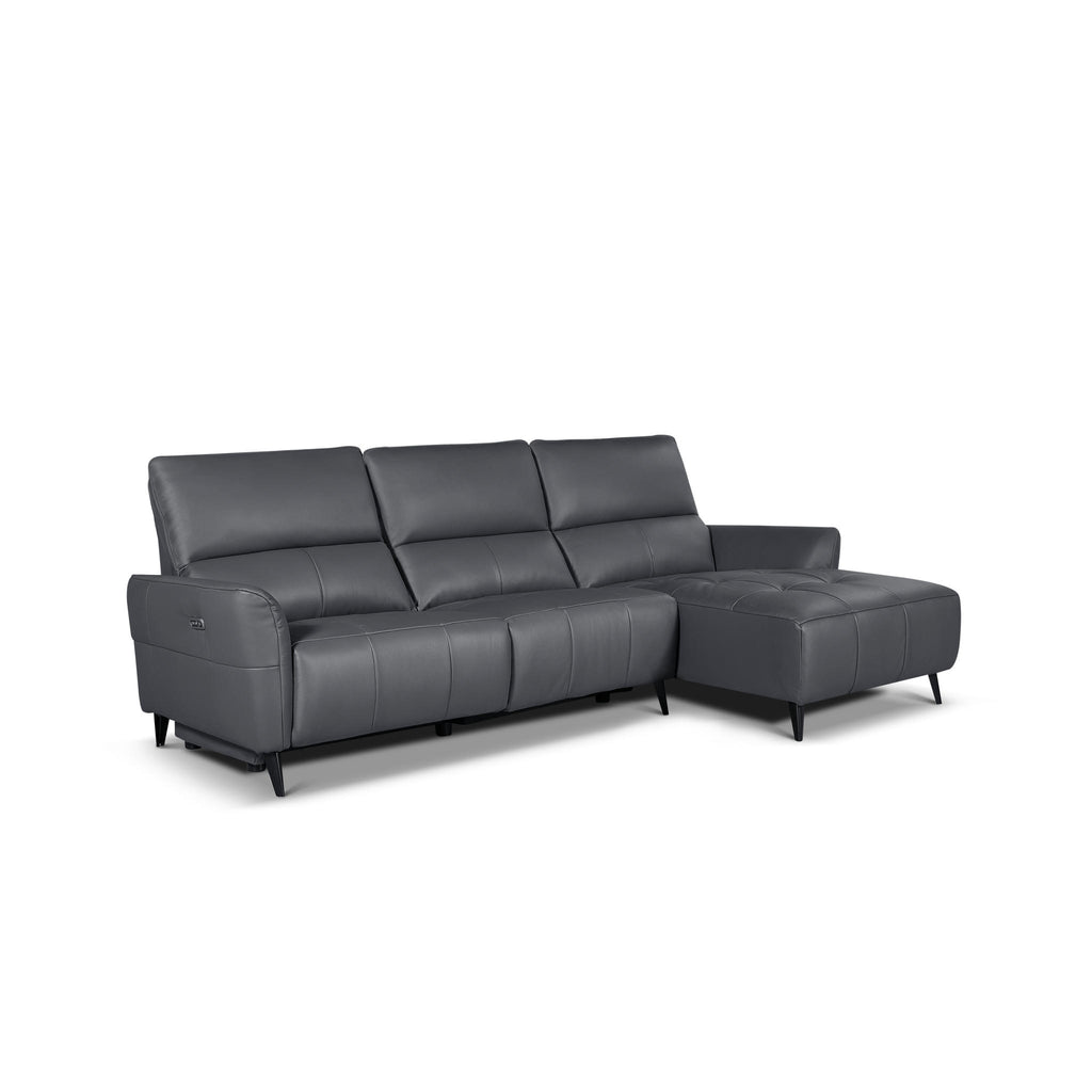 L-Form Ledersofa mit Ottomane Rechts - Echtleder Grau Panama - FURNHOUSE