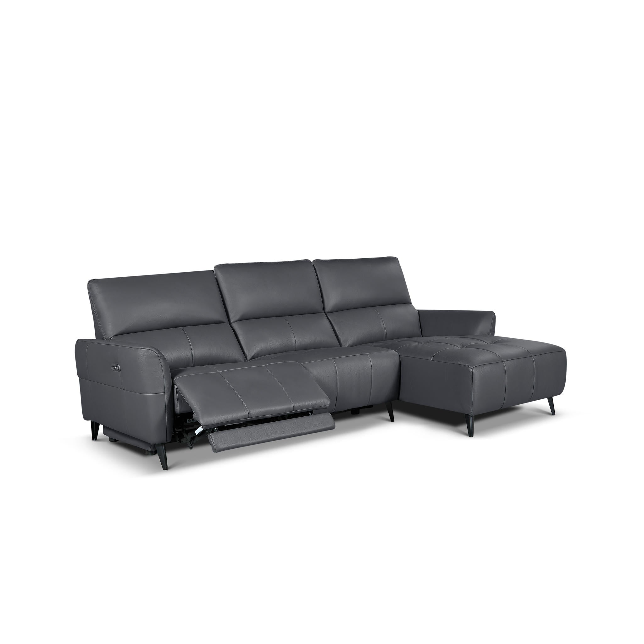 L-Form Ledersofa mit Ottomane Rechts - Echtleder Grau Panama - FURNHOUSE
