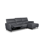 L-Form Ledersofa mit Ottomane Rechts Panama - Echtleder Grau, 278 cm - FURNHOUSE