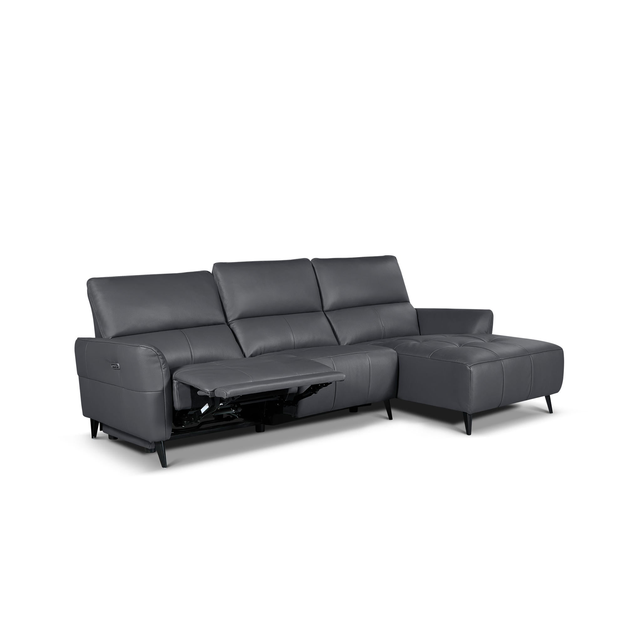 L-Form Ledersofa mit Ottomane Rechts - Echtleder Grau Panama - FURNHOUSE
