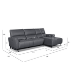 L-Form Ledersofa mit Ottomane Rechts Panama - Echtleder Grau, 278 cm - FURNHOUSE