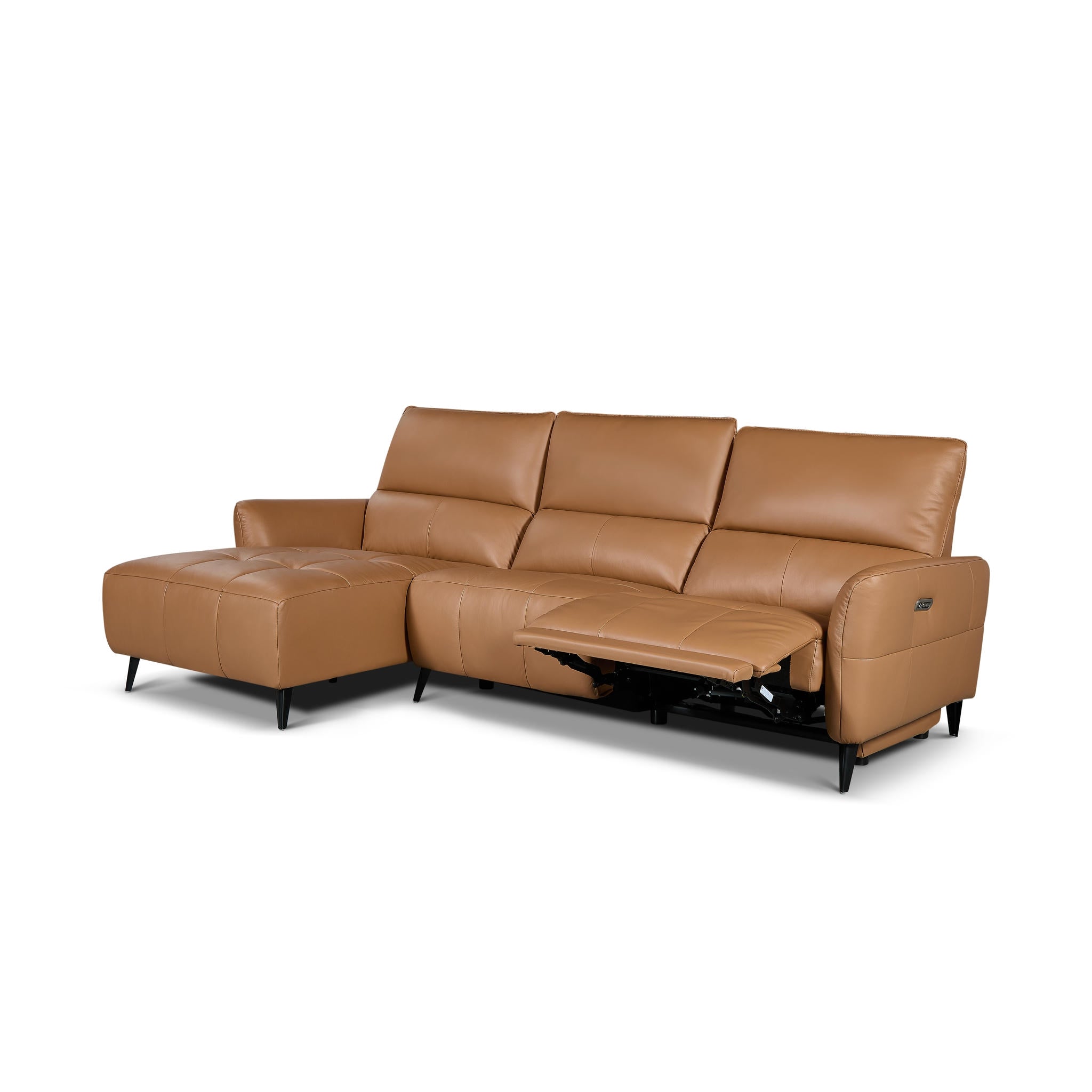 L-Form Ledersofa mit Ottomane Links - Echtleder Cognacbraun Panama - FURNHOUSE