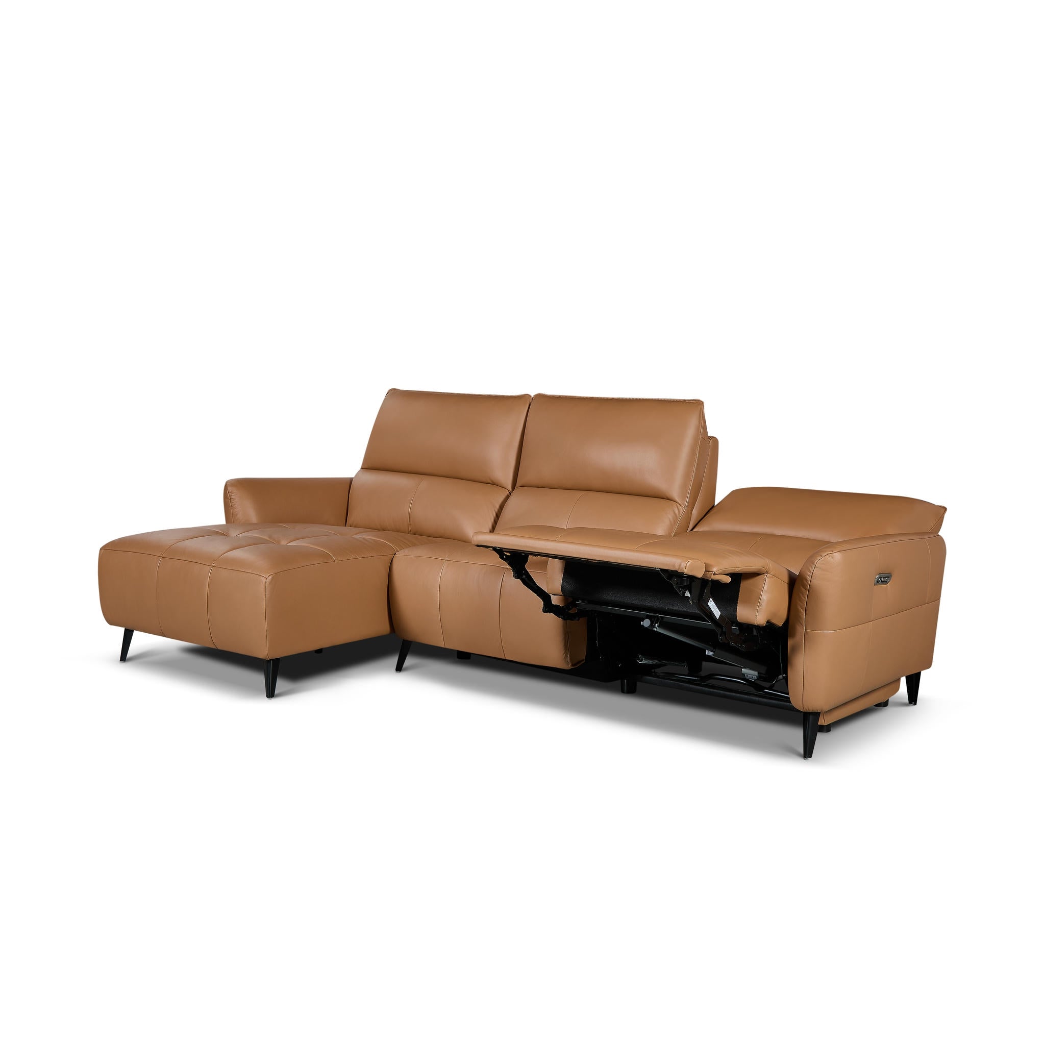 L-Form Ledersofa mit Ottomane Links - Echtleder Cognacbraun Panama - FURNHOUSE