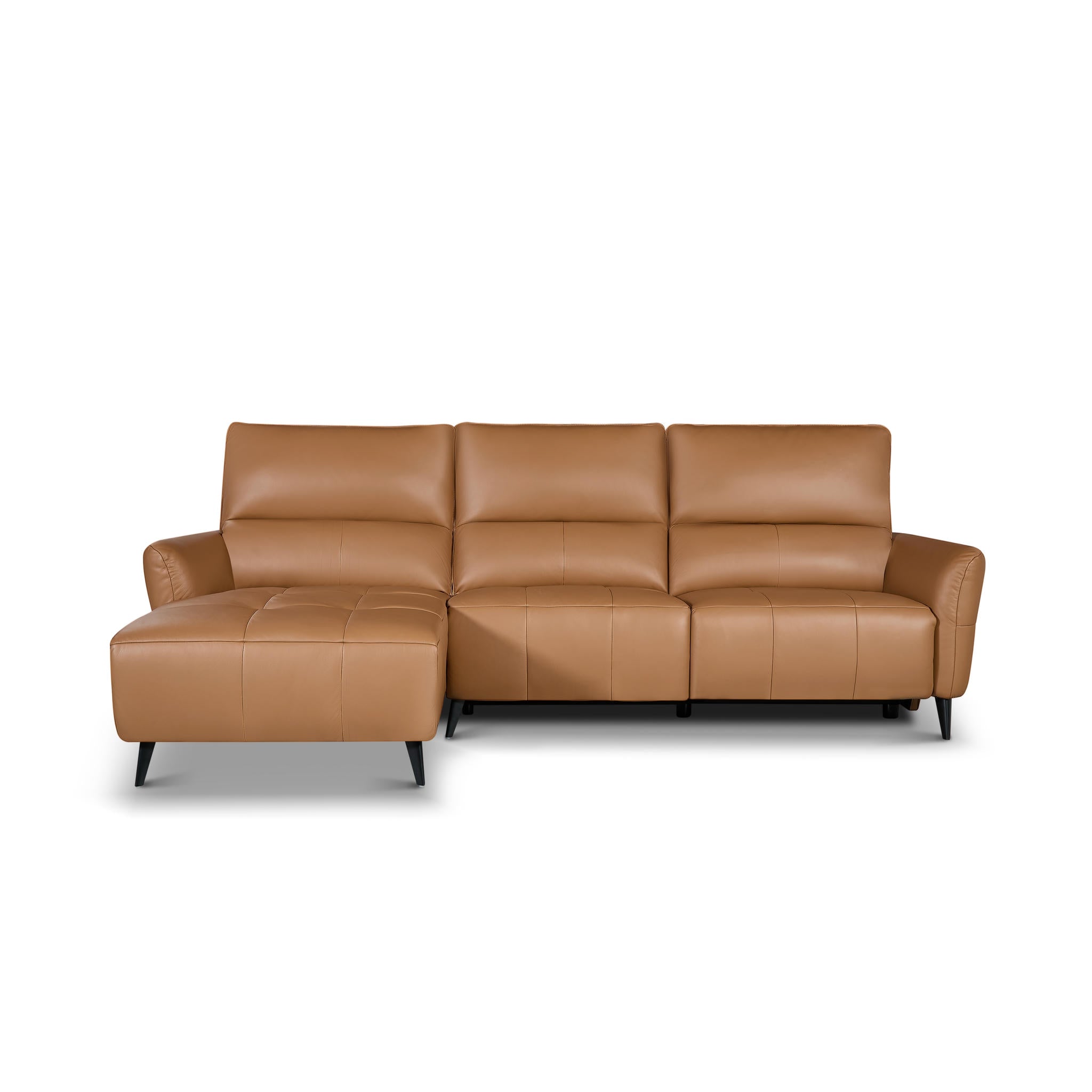 L-Form Ledersofa mit Ottomane Links - Echtleder Cognacbraun Panama - FURNHOUSE