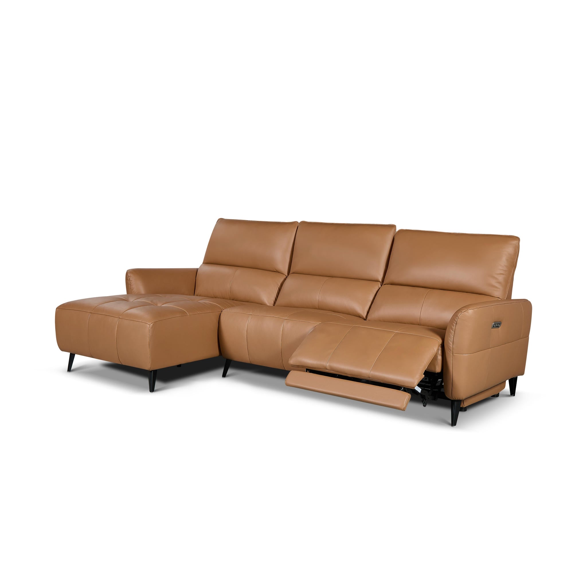 L-Form Ledersofa mit Ottomane Links - Echtleder Cognacbraun Panama - FURNHOUSE