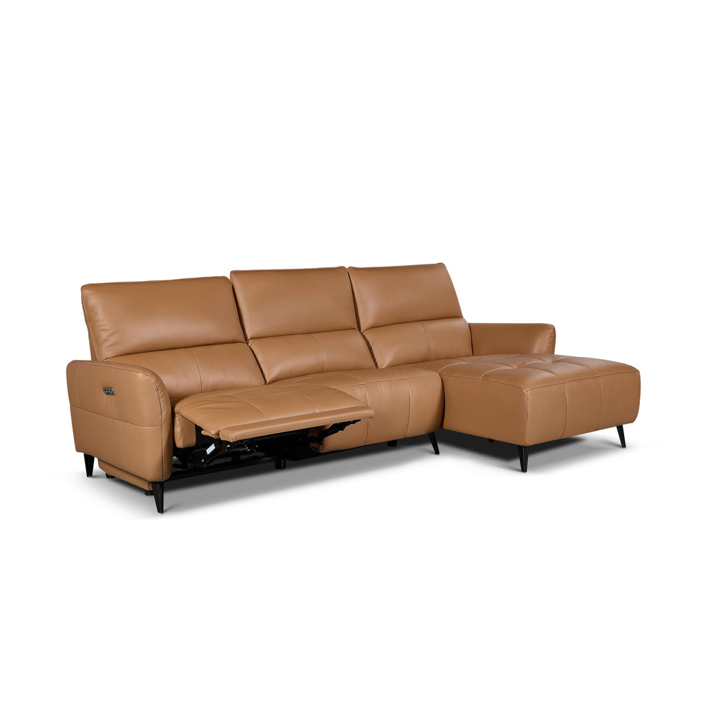 L-Form Ledersofa mit Ottomane Rechts - Echtleder Cognacbraun Panama - FURNHOUSE