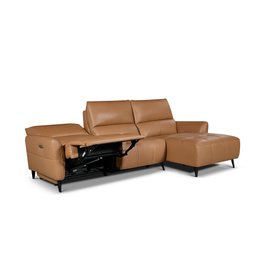 L-Form Ledersofa mit Ottomane Rechts - Echtleder Cognacbraun Panama - FURNHOUSE