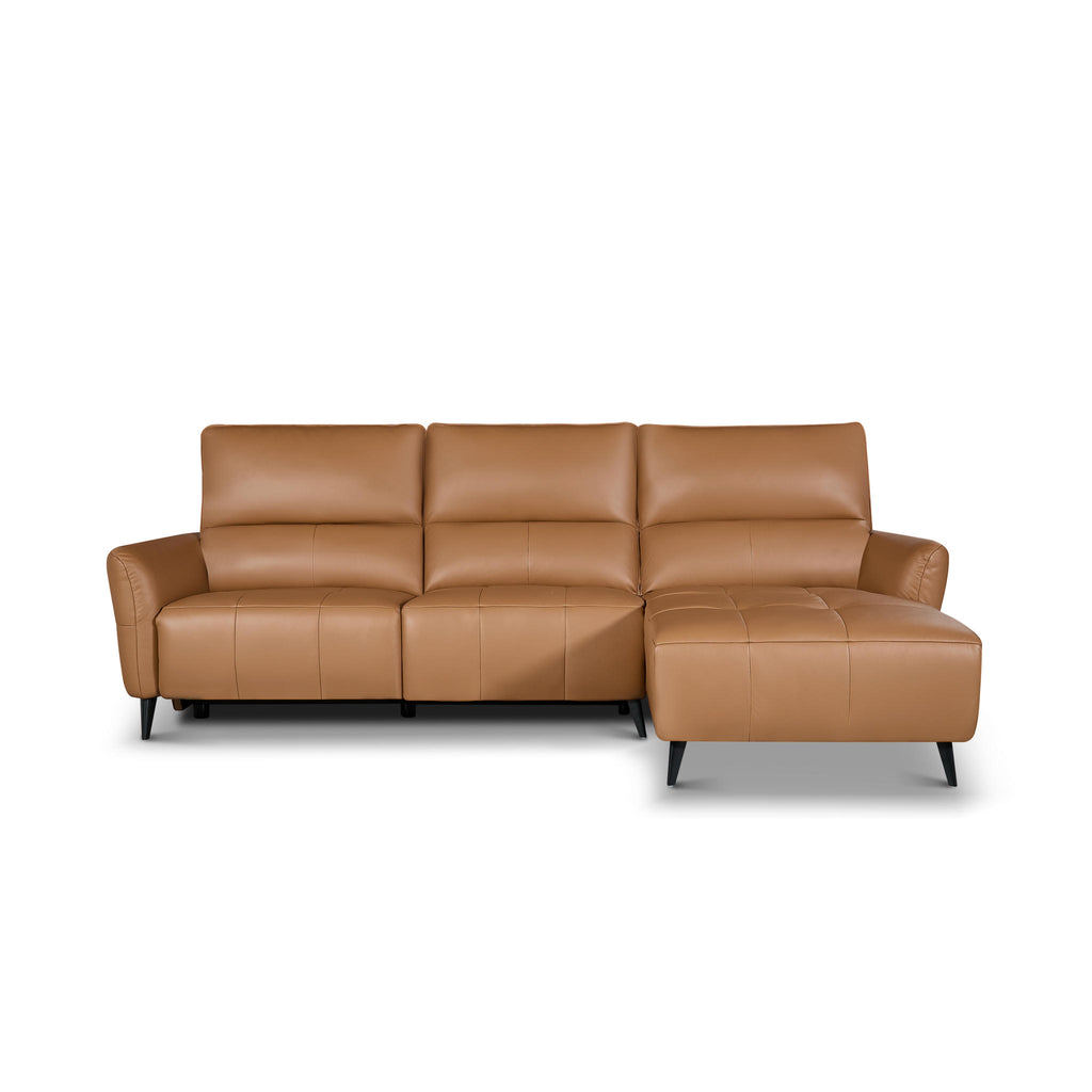 L-Form Ledersofa mit Ottomane Rechts - Echtleder Cognacbraun Panama - FURNHOUSE