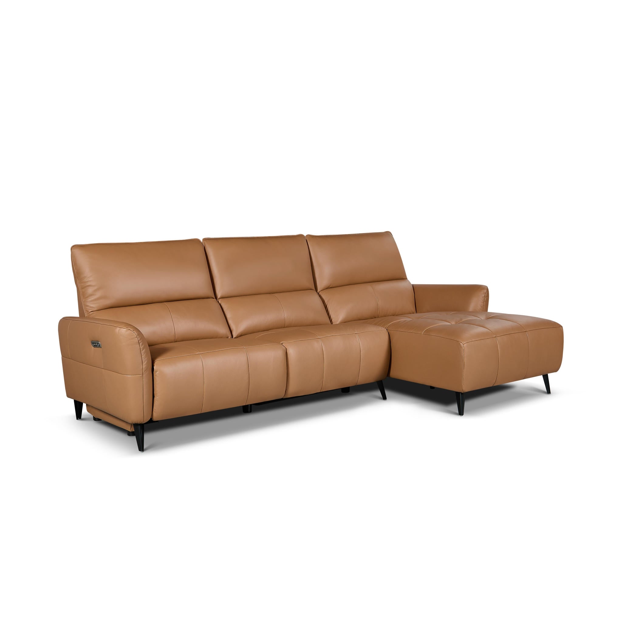 L-Form Ledersofa mit Ottomane Rechts - Echtleder Cognacbraun Panama - FURNHOUSE