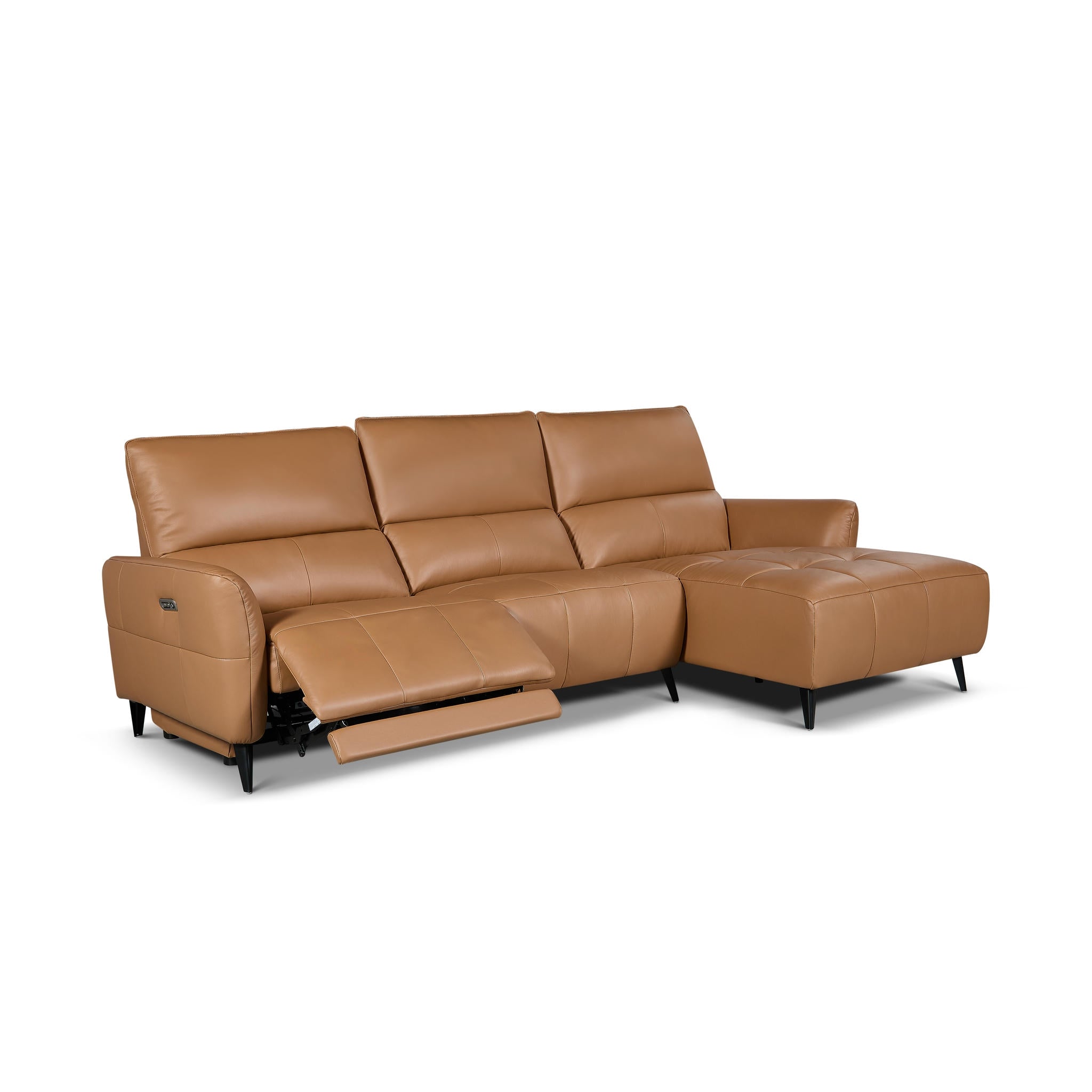 L-Form Ledersofa mit Ottomane Rechts - Echtleder Cognacbraun Panama - FURNHOUSE