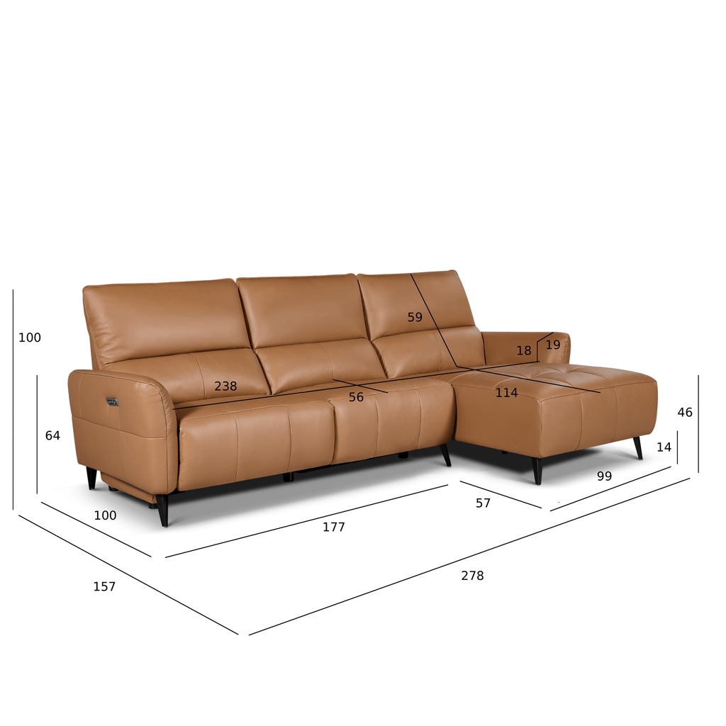 L-Form Ledersofa mit Ottomane Rechts - Echtleder Cognacbraun Panama - FURNHOUSE