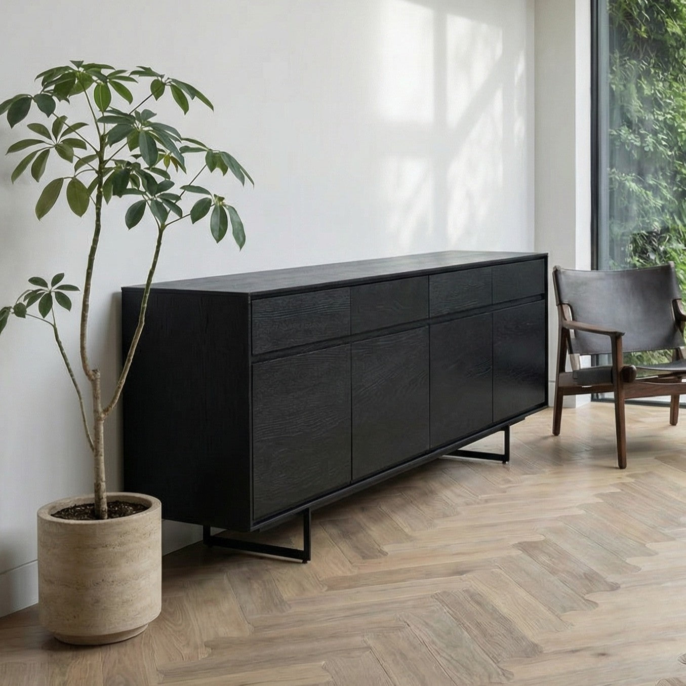 Sideboard mit 4 Türen - 205 cm breit - Schwarz