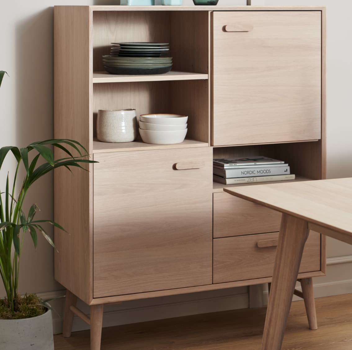 Porto Highboard mit 2 Türen - 100 cm breit - Eiche Weiß geöltes