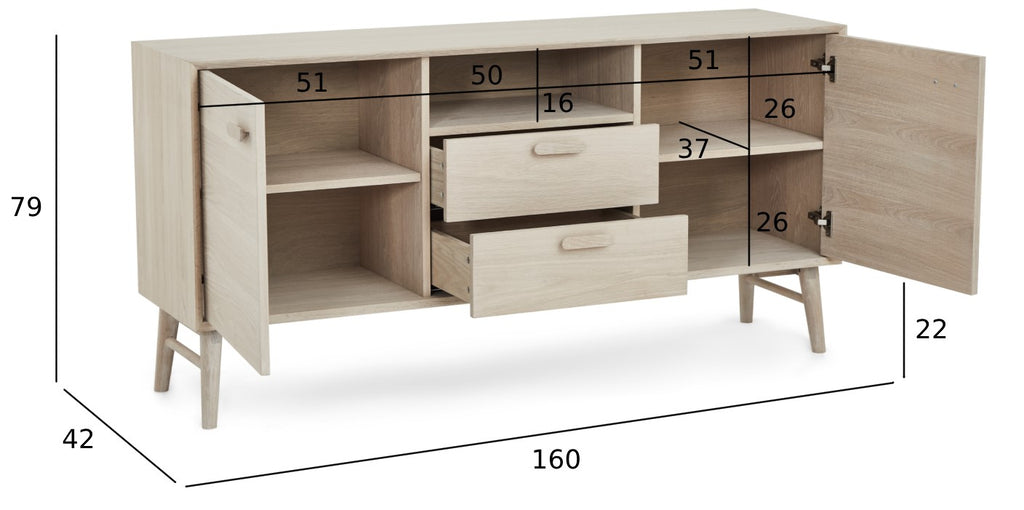 Sideboard Eiche massiv Porto 3 Türen - FURNHOUSE