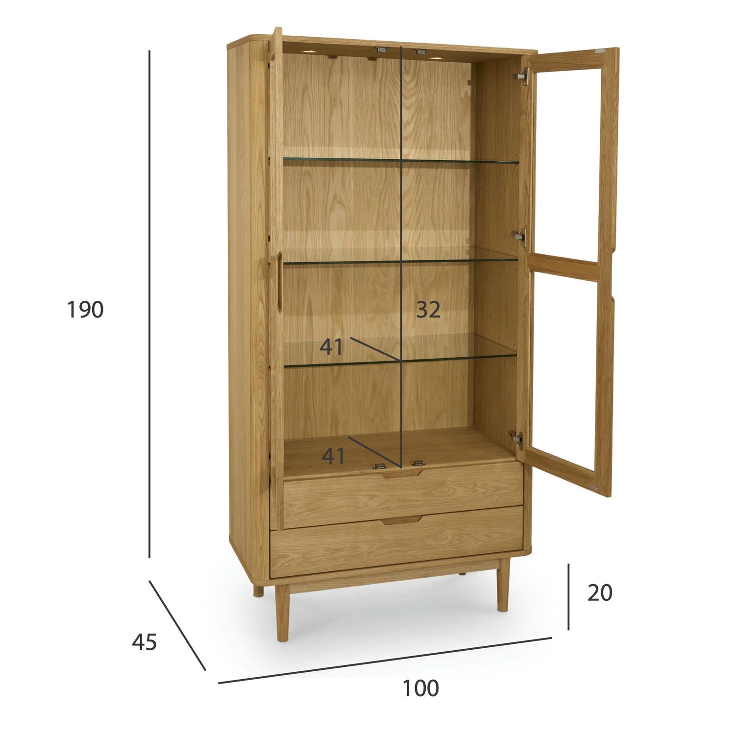 Nyborg Vitrine mit LED-Beleuchtung - 100 cm breit - Wildeiche Natur