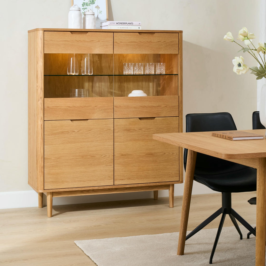Nyborg Highboard mit LED-Beleuchtung - 123 cm breit - Wildeiche Natur