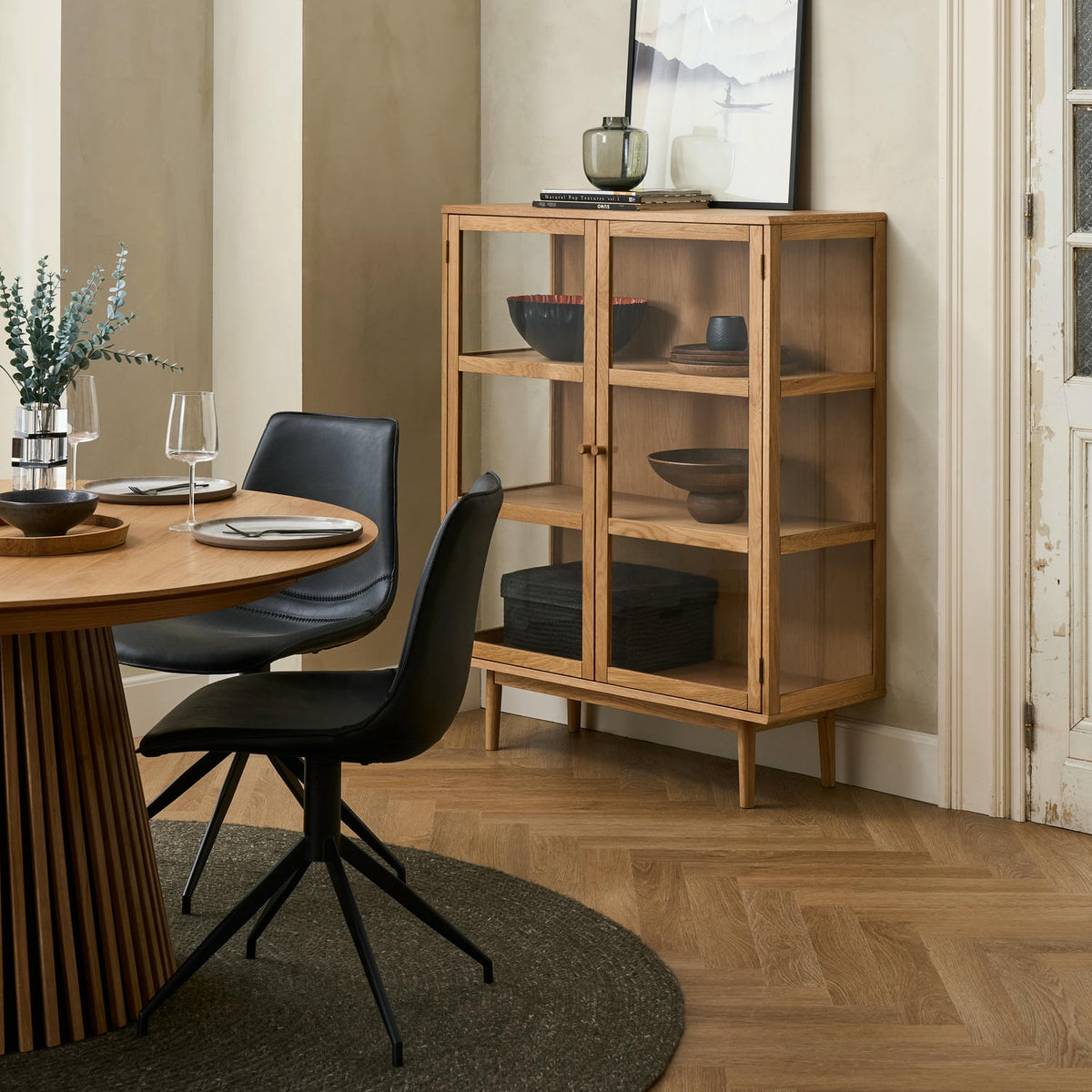 Svendborg Highboard mit Glastüren - 100 cm breit - Wildeiche Natur