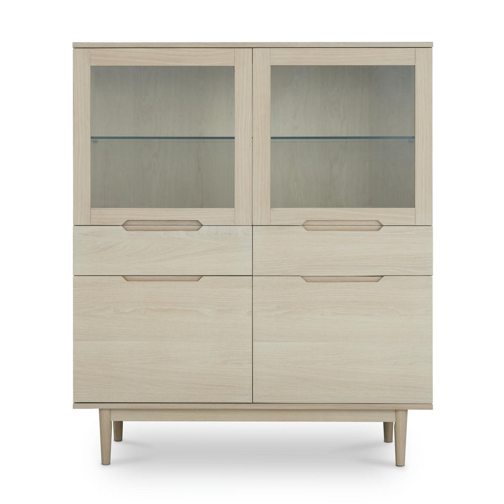 Kerteminde Highboard mit LED-Beleuchtung - 124 cm breit - Eiche Weiß geöltes - FURNHOUSE