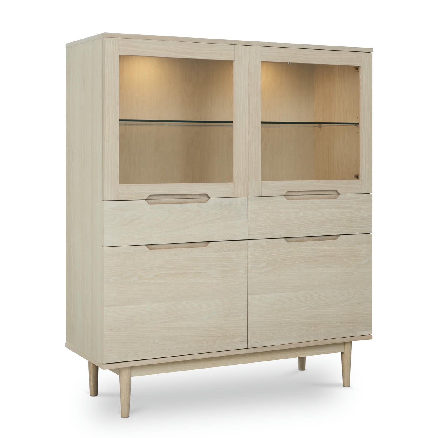 Kerteminde Highboard mit LED-Beleuchtung - 124 cm breit - Eiche Weiß geöltes - FURNHOUSE