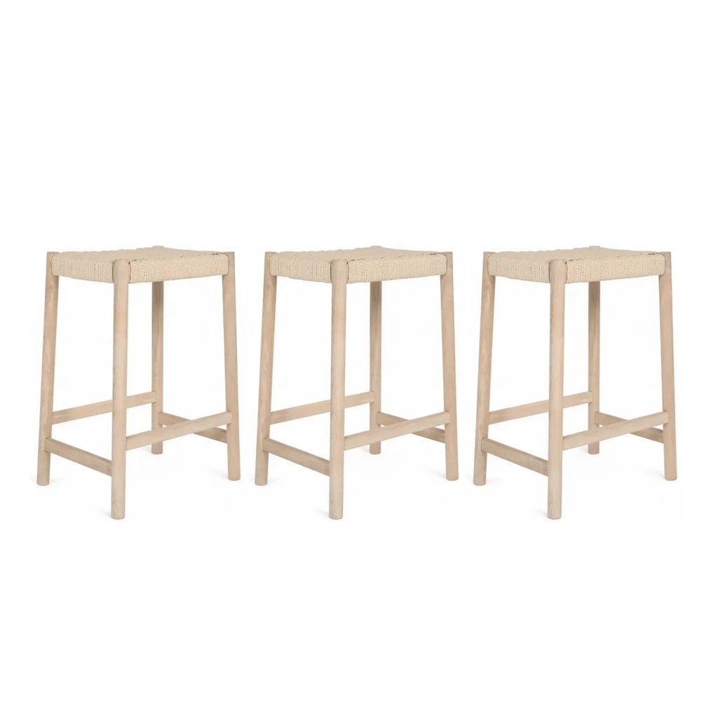 3er Set Barhocker Ida mit Geflechtsitz - Eiche bianco - FURNHOUSE
