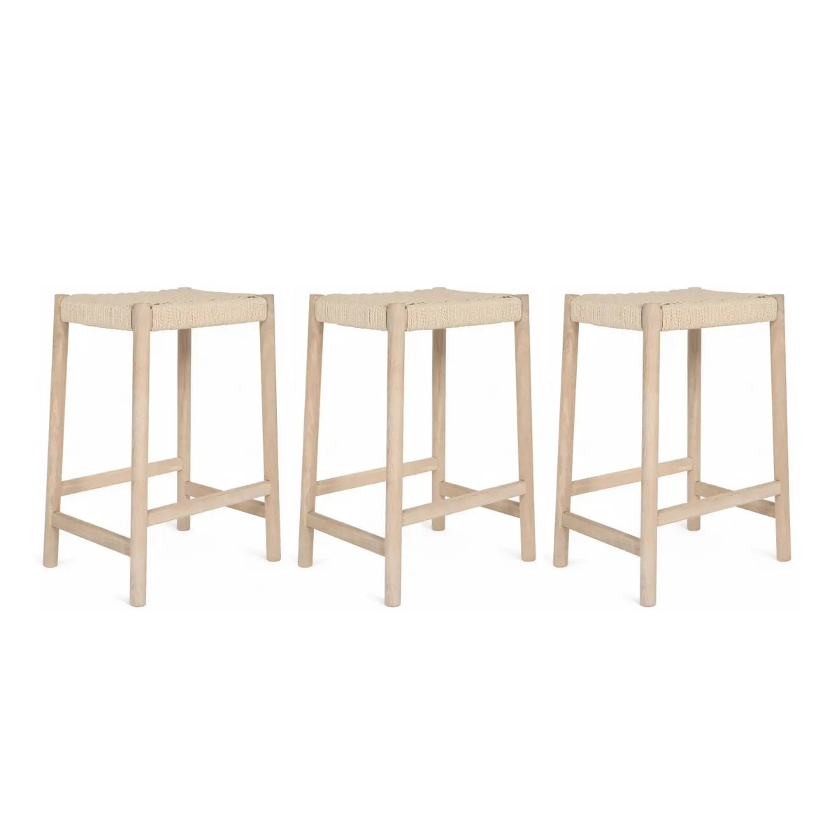 3er Set Barhocker Ida mit Geflechtsitz - Eiche bianco - FURNHOUSE