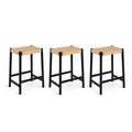 3er Set Barhocker Ida mit Geflechtsitz - Schwarz - FURNHOUSE