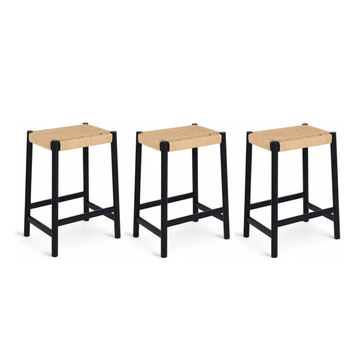 3er Set Barhocker Ida mit Geflechtsitz - Schwarz - FURNHOUSE
