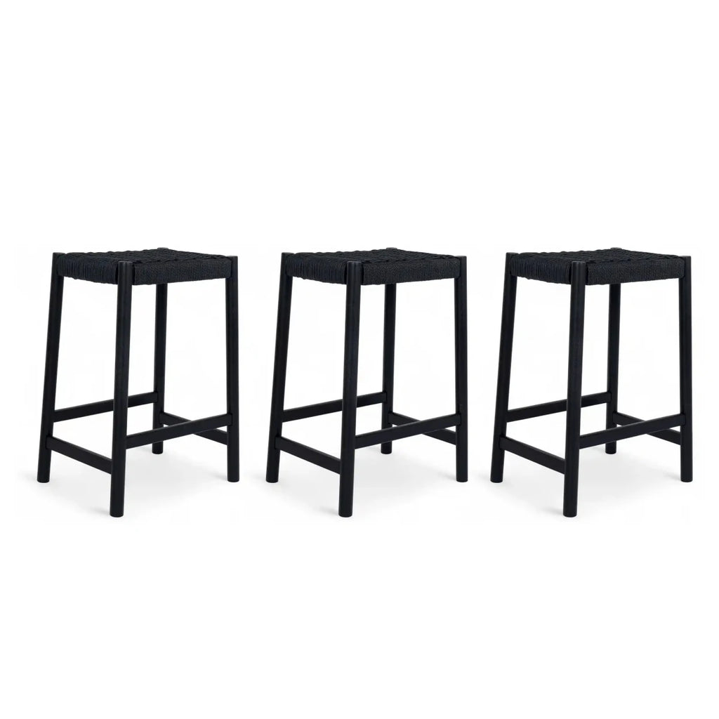 3er Set Barhocker Ida mit Geflechtsitz - Schwarz - FURNHOUSE